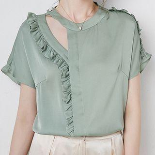 Short-sleeve Cutout Ruffled Blouse
