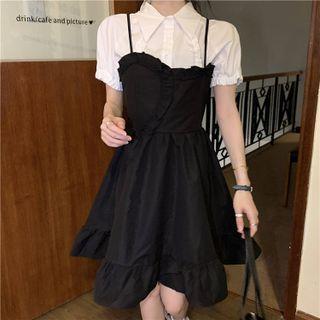 Short-sleeve Blouse / Strappy A-line Dress