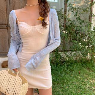 Cropped Camisole Top / Pointelle Knit Cardigan