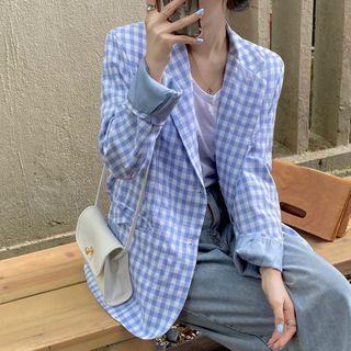 Plaid Blazer Gingham - White & Blue - One Size