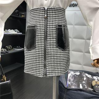 Houndstooth Zip Pencil Skirt