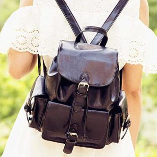 Belted Faux Leather Backpack
