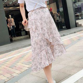 Frilled Print Midi Skirt