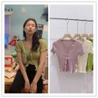 Short-sleeve Ruffled Ribbed Knit Top