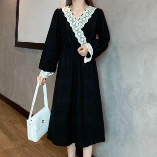 Flower Trim Midi Dress Black - One Size