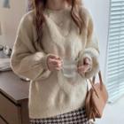 Lantern-sleeve Sweater / Houndstooth Mini A-line Skirt