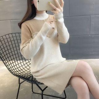 Mock Turtleneck Color Block Mini Sweater Dress