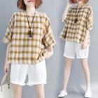 Plaid Round-neck Short-sleeve T Shirt Yellow - L