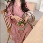 Flared-cuff Long-sleeve Midi A-line Dress