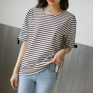 Tie-sleeve Striped T-shirt