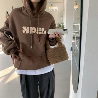 Long-sleeve Lettering Hoodie Coffee - One Size