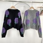 Round Neck Rose Jacquard Sweater