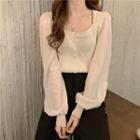 Square-neck Panel Knit Top