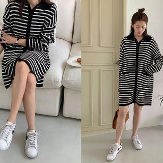 Marine Stripe Knit Shirtdress