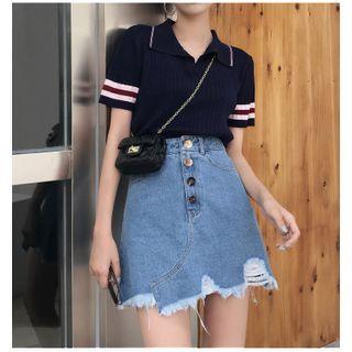 Contrast Trim Knit Polo Shirt / Polo Dress