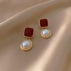 Sterling Silver Faux Pearl Drop Earring 1 Pair - Gold & Red - One Size