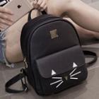 Cat Print Faux Leather Backpack Black - One Size