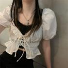 Lace Trim Cropped Camisole Top / Short-sleeve Ruffle Blouse