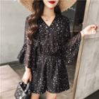 Bell-sleeve Star Print Playsuit