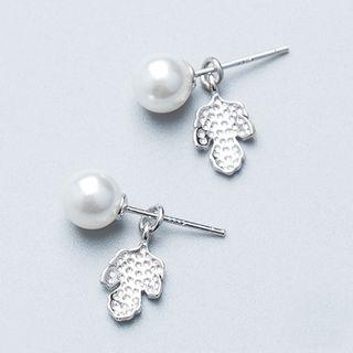 925 Sterling Silver Leaf Faux Pearl Earring As Shown In Figure - One Size
