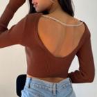 Long Sleeve Open-back Chain-detail Crop Sweater