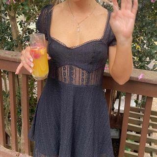 Plain Lace Trim Mini Dress