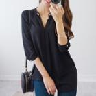 3/4-sleeve Faux-pearl Embellished Top