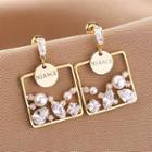 Rhinestone Faux Pearl Square Drop Earring 1 Pair - Qr17 - Gold - One Size