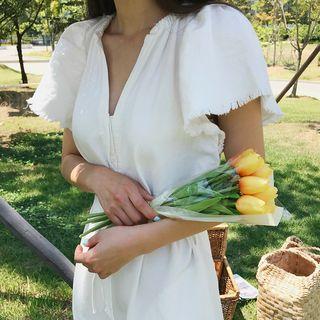 Fray-edge Linen Blend Jumpsuit With Sash