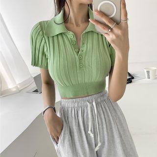 Crop Rib-knit Polo Shirt