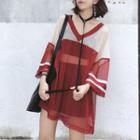 V-neck Colour Block Long-sleeve Dress