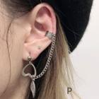 Stainless Steel Heart & Feather Chained Earring 1 Pc - As Shown In Figure - One Size