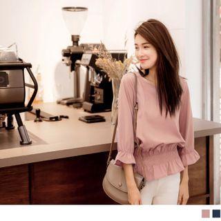 3/4 Sleeve Plain Smocked Top