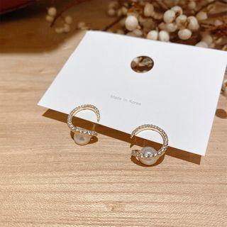 Faux Pearl Rhinestone Moon Earring As Shown In Figure - One Size