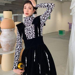Mock-neck Floral Print Long-sleeve T-shirt