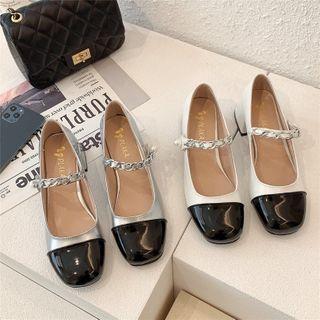 Color Panel Mary Jane Block Heel Faux Leather Pumps