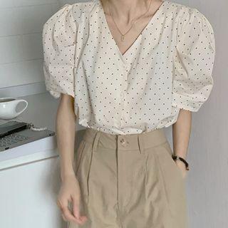 Short-sleeve Dotted Top Almond - One Size