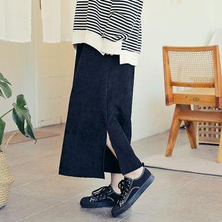Slit-side Wide-leg Corduroy Pants