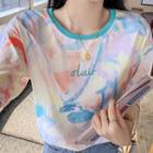 Letter Embroidered Tie-dye Print T-shirt