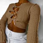 Lace-up Cropped Cable Knit Sweater
