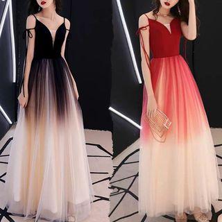 Spaghetti Strap Gradient A-line Evening Gown