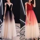 Spaghetti Strap Gradient A-line Evening Gown