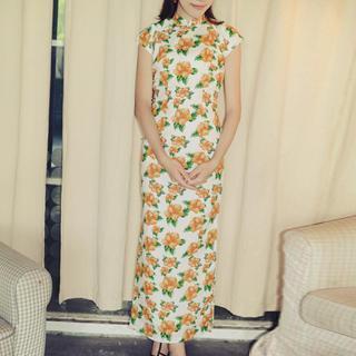 Cap-sleeve Floral Cheongsam