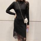 Lace Paneled Ribbed Sweater Dress