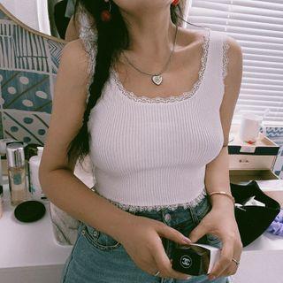 Lace Trim Ribbed Knit Tank Top
