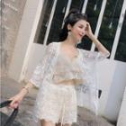 V-neck Cropped Camisole Top / Lace Shorts / Beach Cover-up / Set