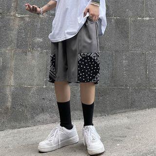 Pattern Panel Plain Straight Cut Shorts