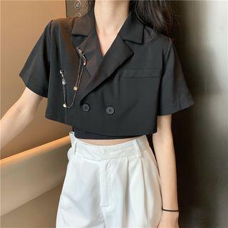 Short-sleeve Chain Accent Cropped Blazer