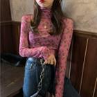 Sheer High-neck Long-sleeve Top