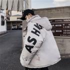 Hooded Lettering Padded Button Jacket